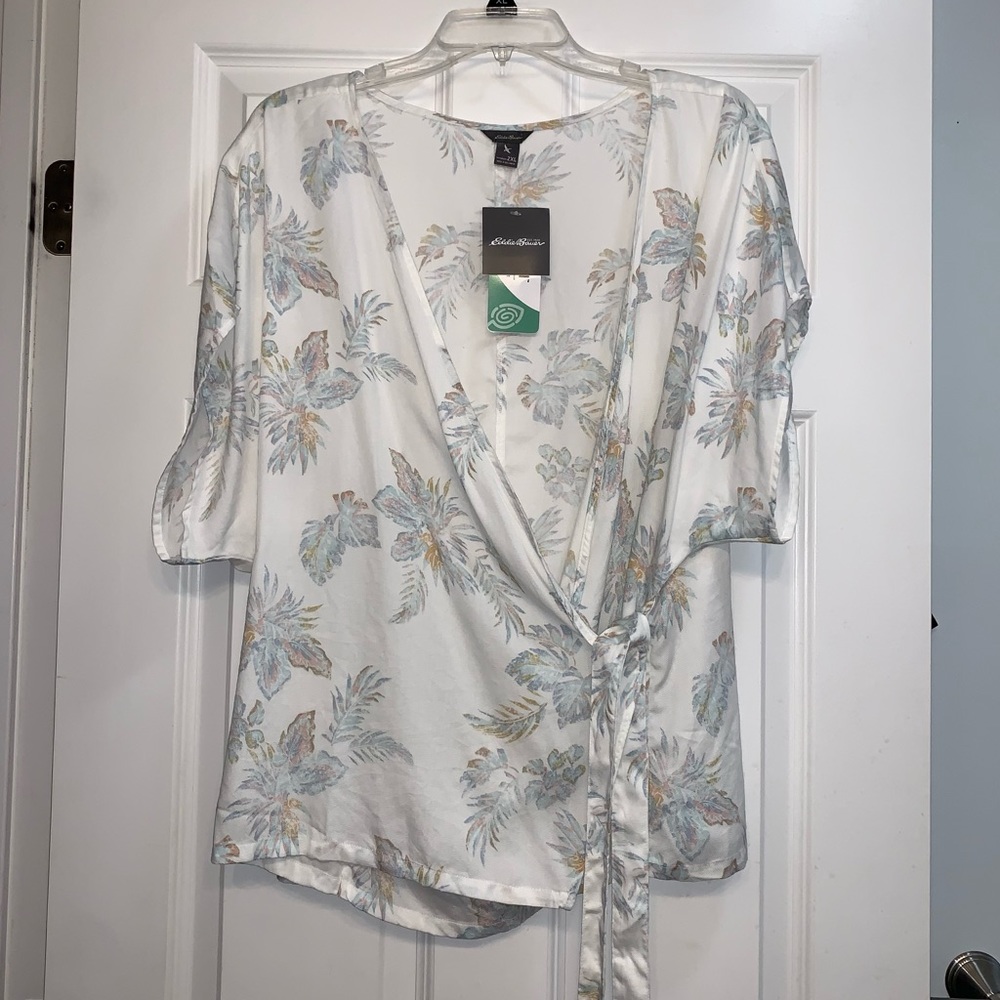 Eddie Bauer Tranquil Tie Short-Sleeve kimono  wrap shirt 2x